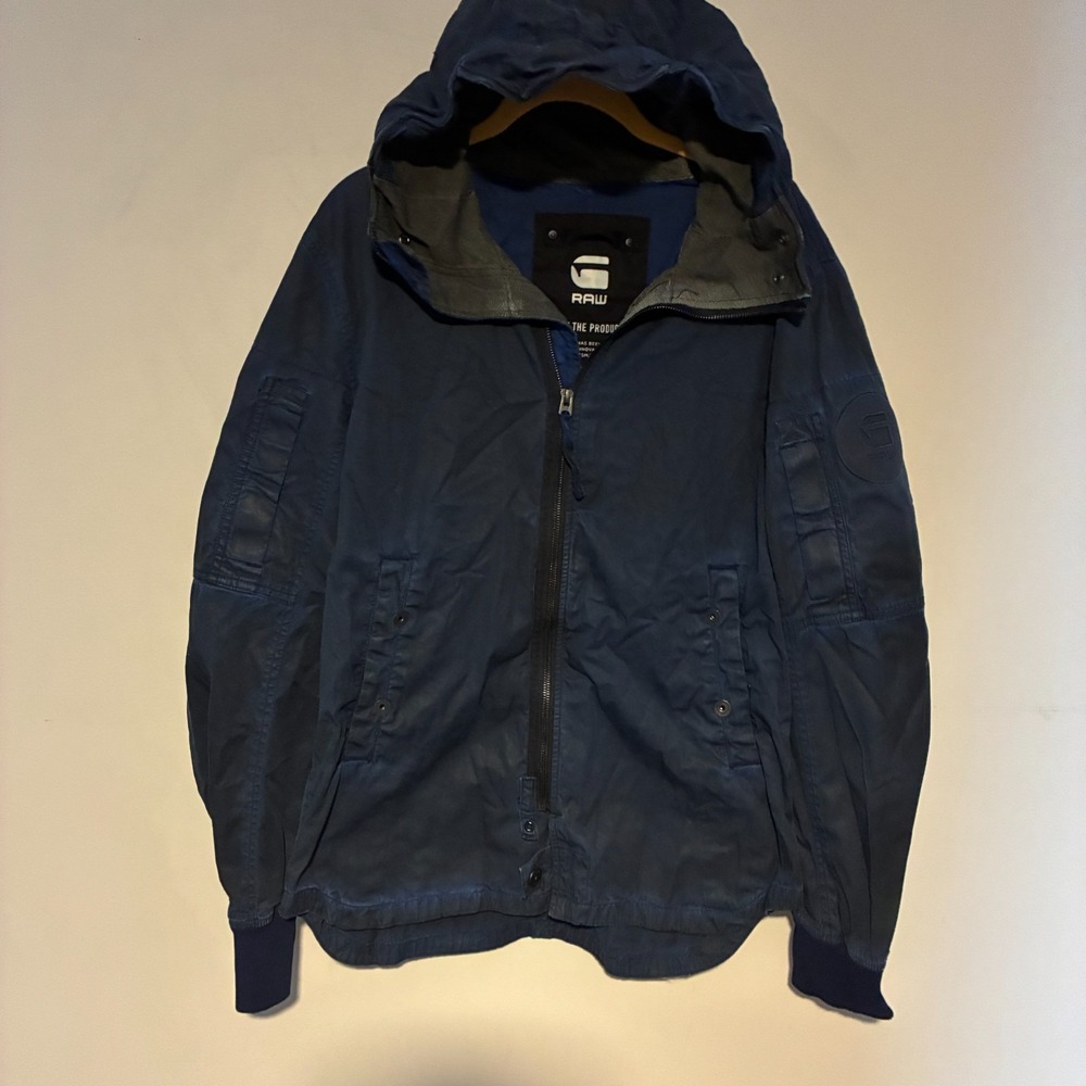 G-Star Raw Batt HDD Overshirt Jacket Hooded Navy Blue Mens M Field Jacket